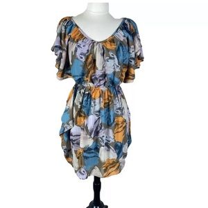 J. Taylor mod flyaway flutter dress watercolor print